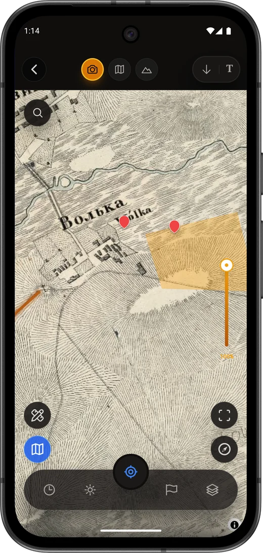 A historical sheet overlaid on satellite imagery in Discovera